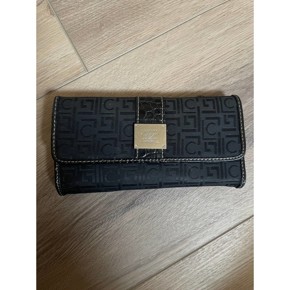 Liz Claiborne Tri-Fold Wallet Black Monogram Womens Credit Card Holder